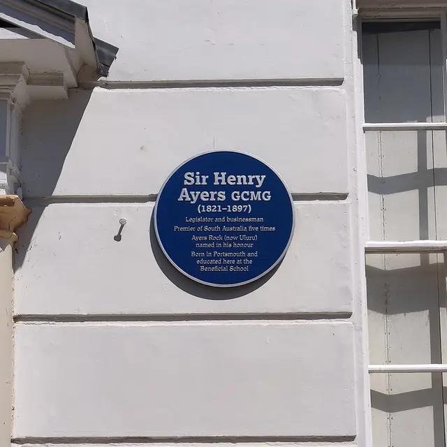 Blue plaque to Sir Henry Ayers on the front of 42 Kent Street